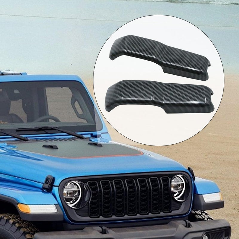 UOIENRT 2Pcs JL Engine Hood Hinge Cover, ABS Decoration Cover Stickers, Carbon Decoration Trim Cover Exterior Accessories Replacement for Jeep Wrangler Gladiator 2018-2024 Black - Image 3
